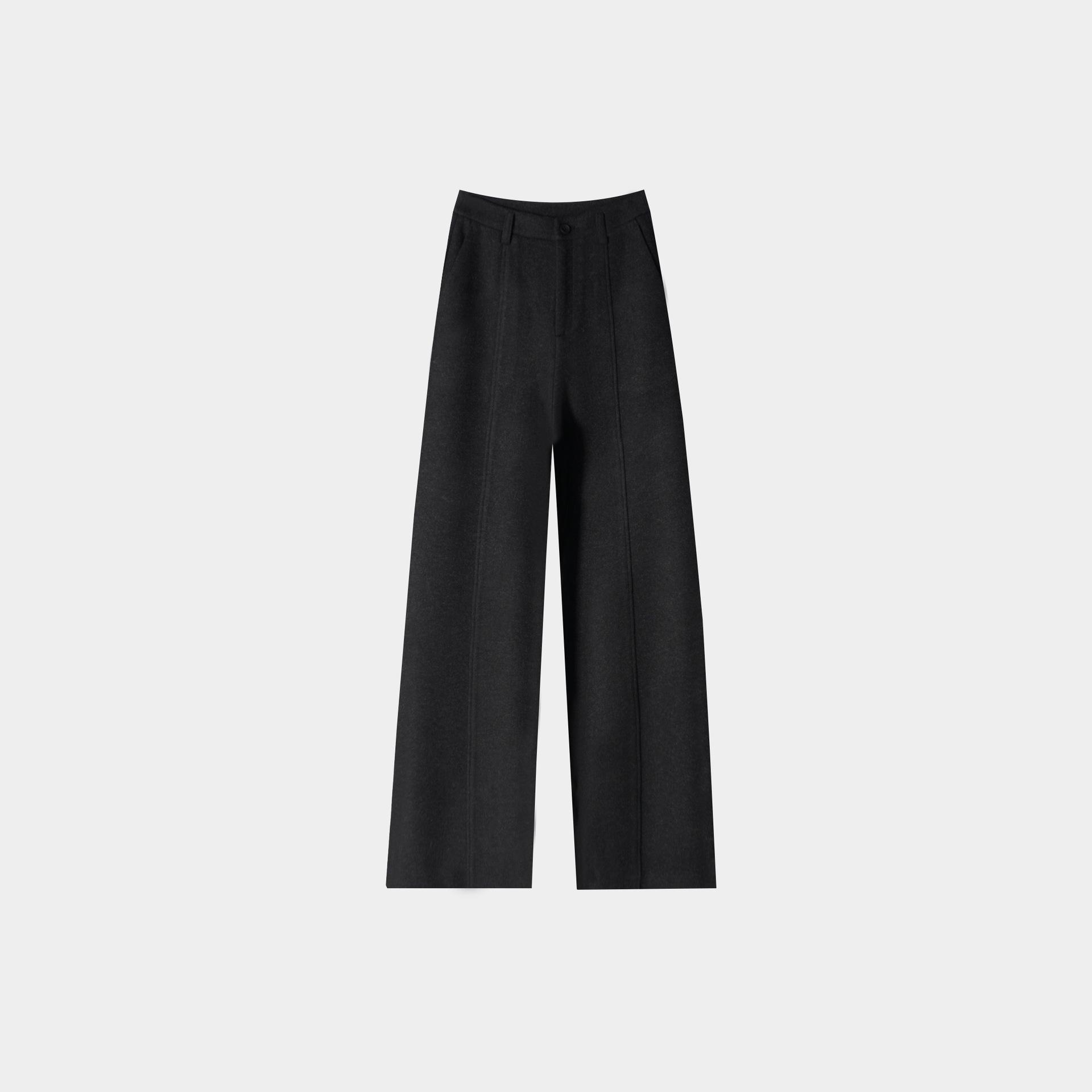

Stylish Wide-Leg Winter Blend Mulberry Silk & Wool Women s Casual Trousers with Center Crease 30