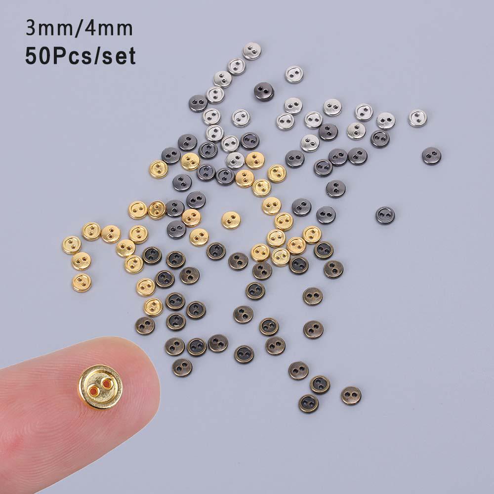 50Pcs 3mm/4mm Handmade Mini Metal Buttons DIY Doll Clothing Sewing Round 2-Holes Flatback Buttons Scrapbooking Accessories