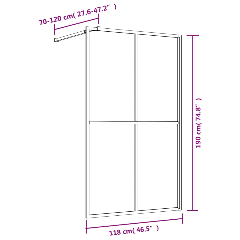 Walk in Shower Screen with Tempered Clear Glass and Gold Finish 118 x 195 cm