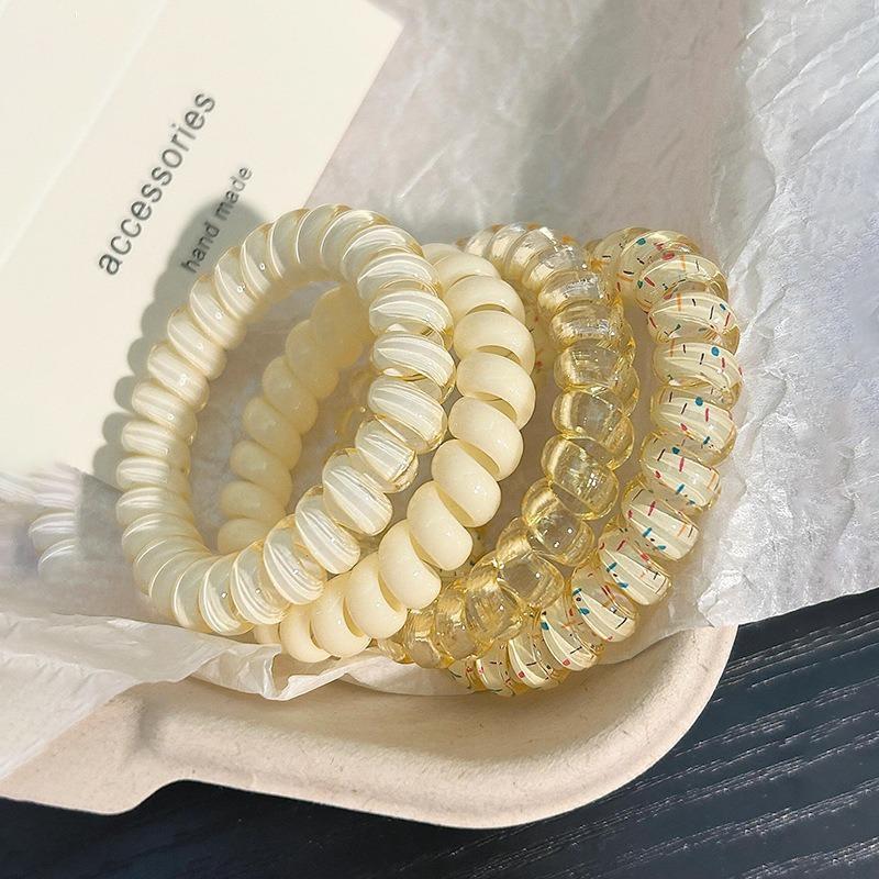 Telephone Cord Scrunchies Spiral Hair Ties Gradient Color Checkered Print Phone Cord Elastic Hair Band Hair Accessories