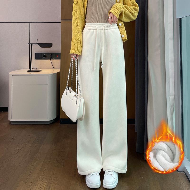 

Женские шениловые брюки широкого кроя 2025: Флисовая подкладка, толстая овечья шерсть, теплый, повседневный осенне-зимний стиль. 2XL (130-145 jin) абрикосовый