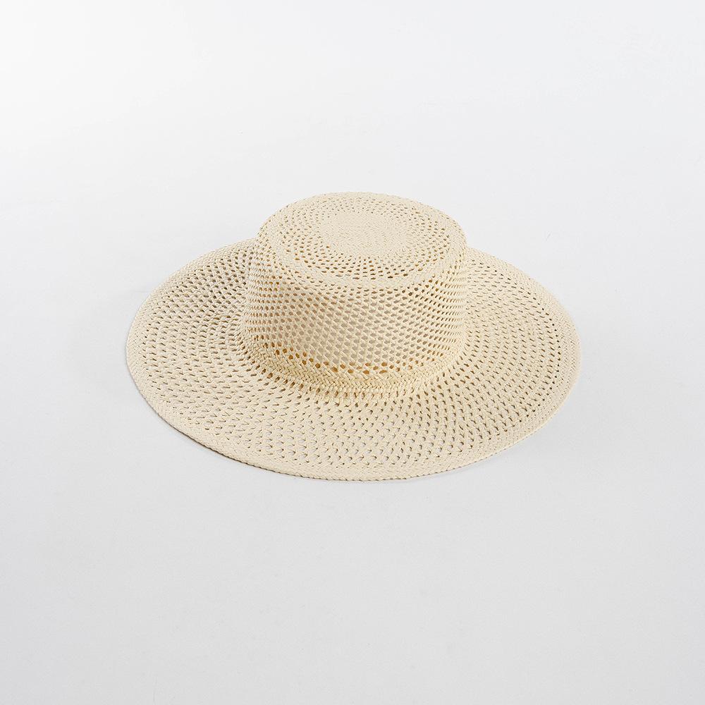 

casual hand-woven hollow wide brim paper straw hat outdoor beach sun protection straw hat trend