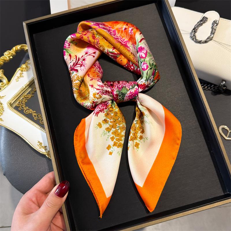 Luxury Silk Feeling Square Scarf Women  Print Satin Neckerchief Spring Hair Band Foulard Bandana Echarpe Tie Shawl Wraps