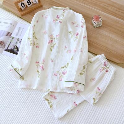 New Women's Pajama Set Spring and Autumn 100% Cotton Long Sleeved Pants Two Piece Set Thin Sweet Home Fury Ladies