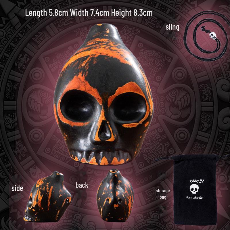 

Ужасный Череп Окарина: Ацтекский свисток смерти для розыгрышей на Хэллоуин оранжевый/чёрный