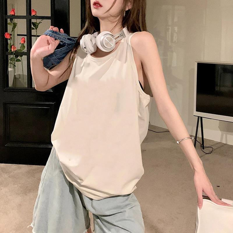Women's Summer Sleeveless Top Loose Fit Cover-Up Camisole Woven Sweet Breathable Sportswear Short Length Tank