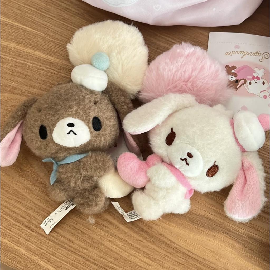 Sugarbunnies Mascot Plush Keychain Shirousa Kurousa With Heart Cute Keychains Chain Keyring Keyholder Bag Pendant Toy Doll Gift