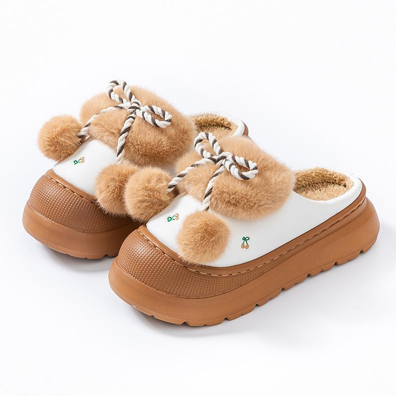 Winter leather warm cotton slippers indoor non-slip thick-soled plush home plush cute cartoon cotton shoes