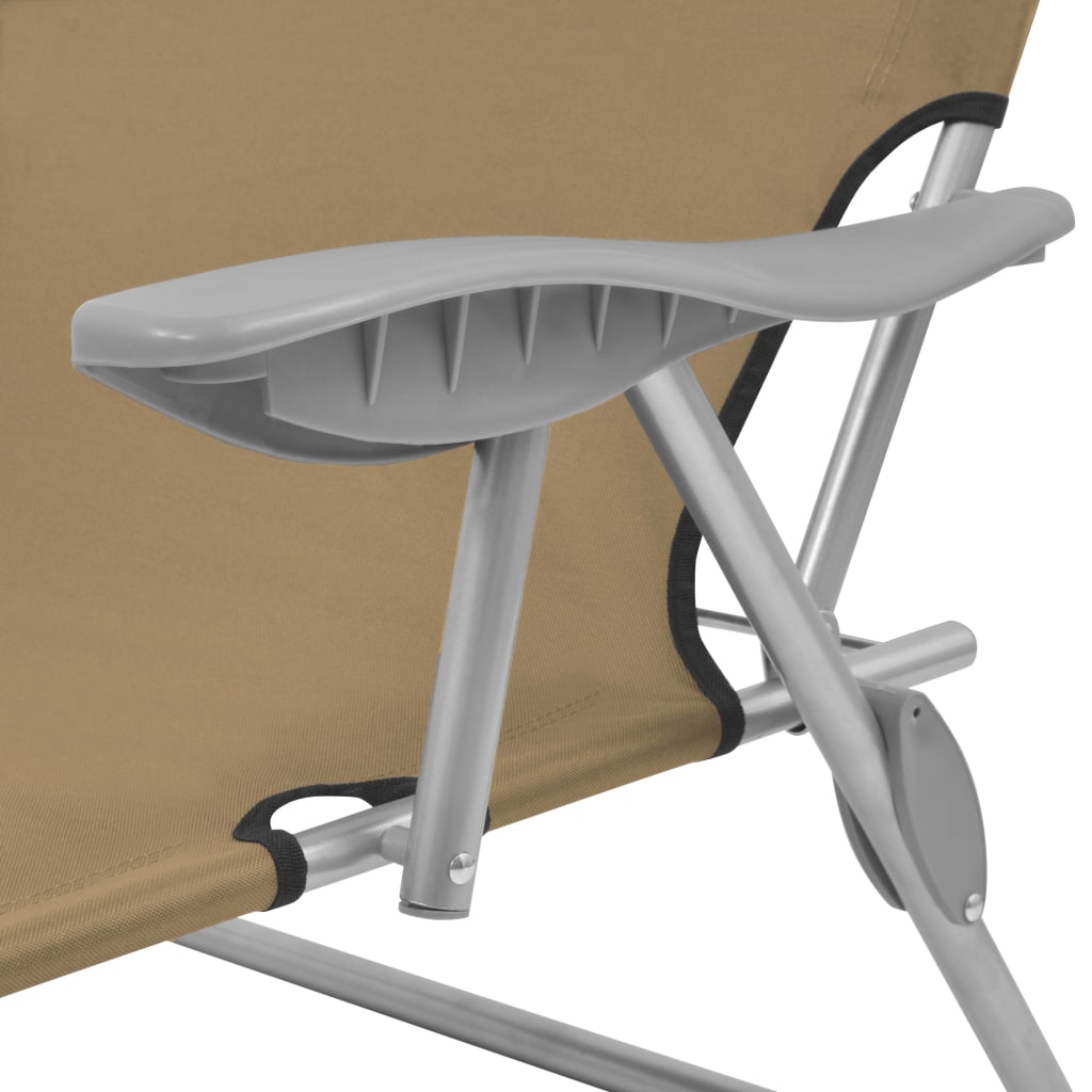 Folding Sun Lounger with Sunshade Steel Taupe