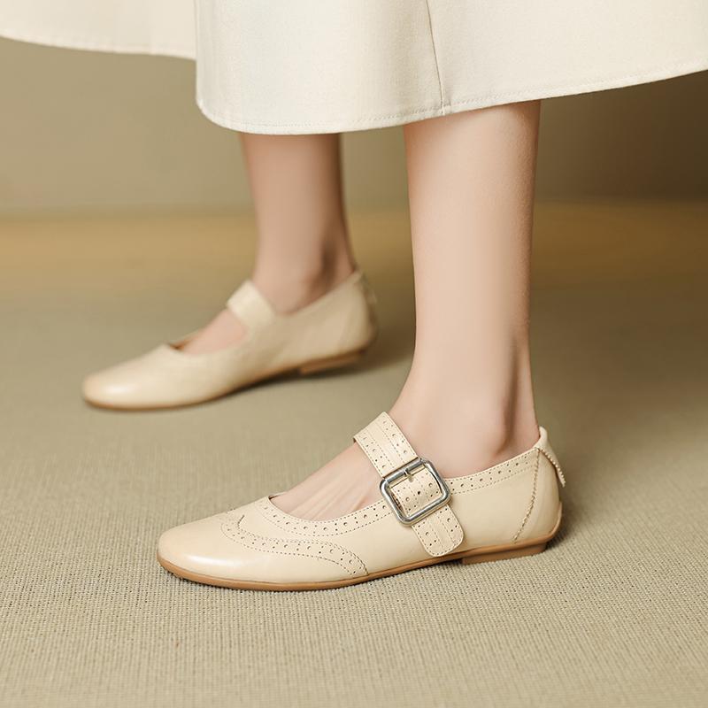 Fashion 2025 Flats Pumps Genuine Leather Shoes Buckles Loafer Round Toe Shoes Women Mary Janes Comfort Spring Summer Casual Shoes Flats
