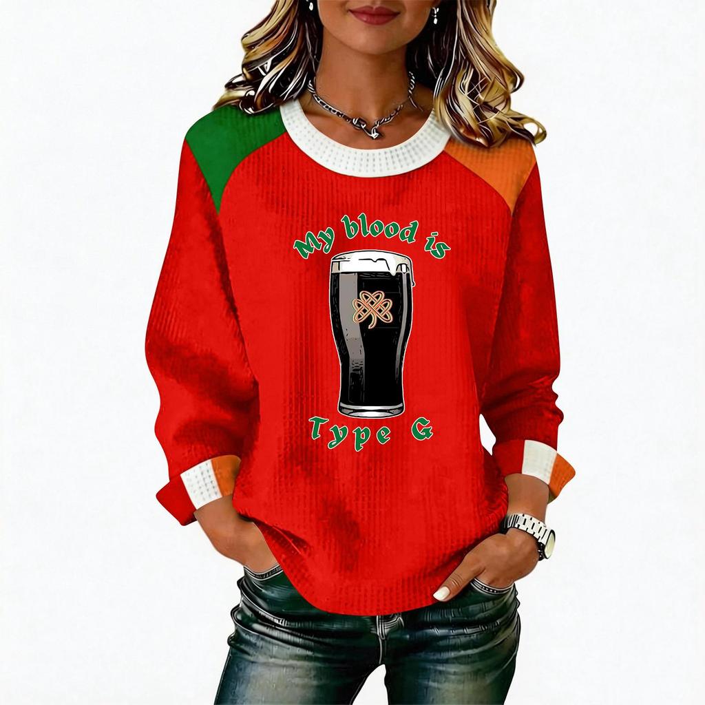 Women's Casual Fashion Print Long Sleeve Round Neck Pullover Top Blouse