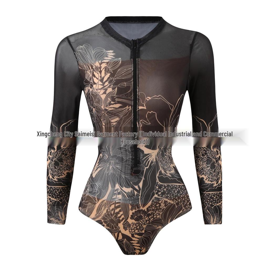 2025 Women's Long Sleeve Sun Protection Russian Swimsuit - European American Surfwear Beach Dress