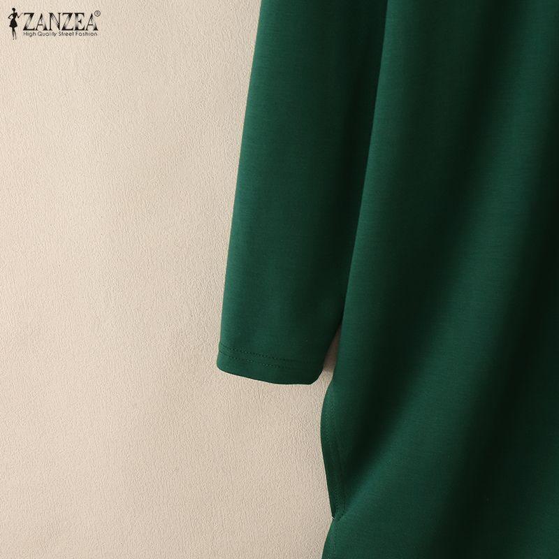 ZANZEA Women Casual Round Neck Solid Color Loose Long Sleeve T-Shirts