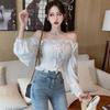 Internet Celebrity Chiffon Women's New Short One-shoulder Top Sweet Super Fairy Long-sleeved Shirt