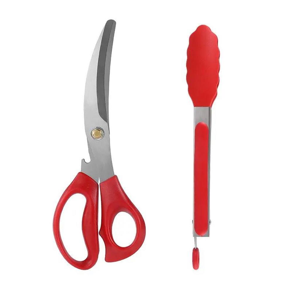 Stainless Steel Barbecue Scissors Clip Set Kitchen Tools Silicone Food Clip Scissors Outdoor Camping Barbecue Set Korean Home