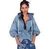 Light Blue Oversized Denim Hoodie with Half-Zip and Drawstrings