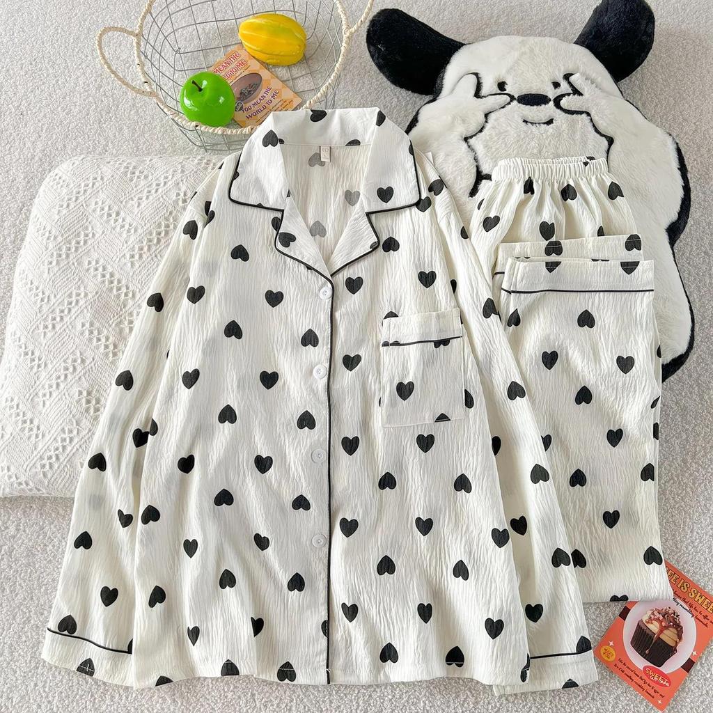 Cloud Cotton Cartoon Pajama Set: Long Sleeve Cardigan and Pants for Women