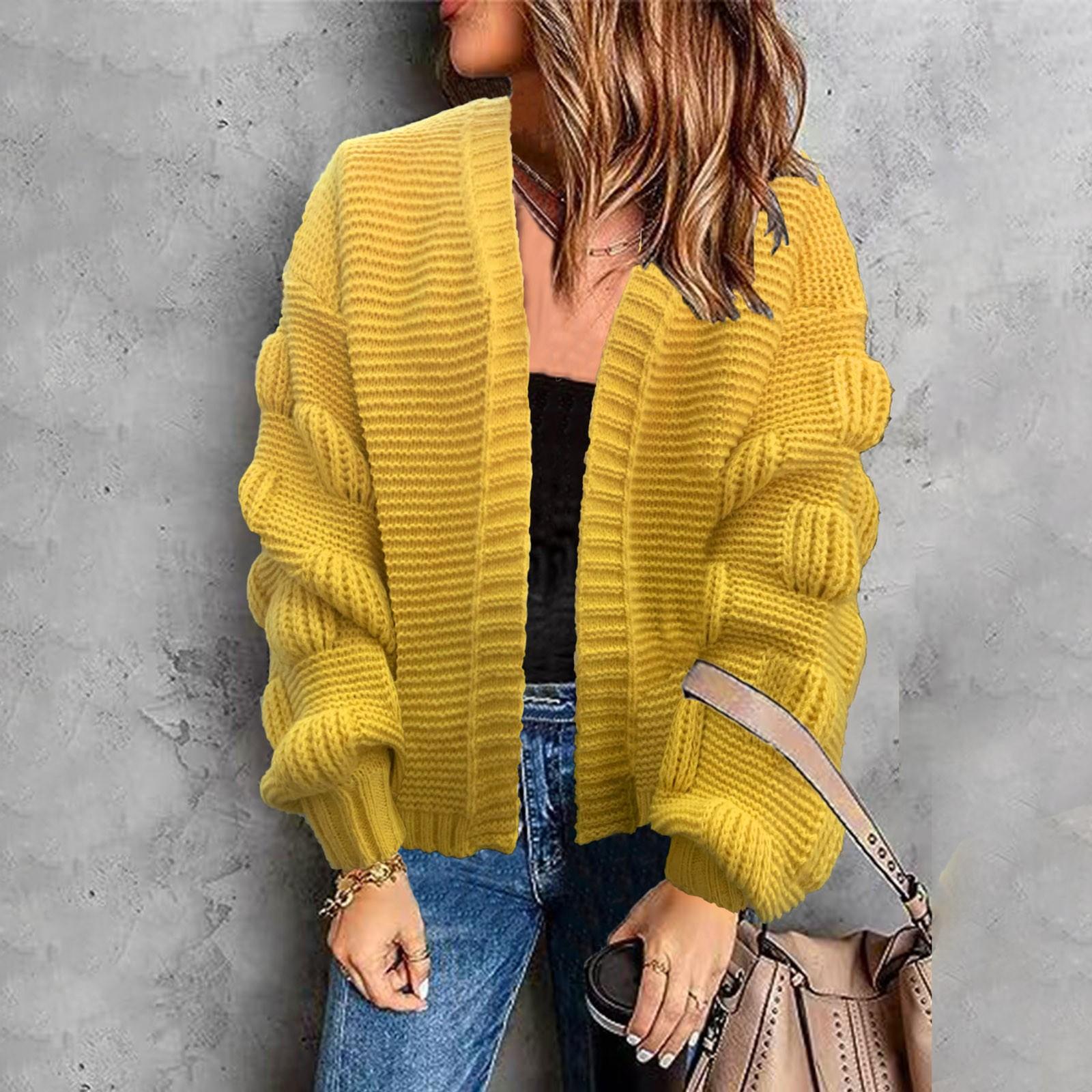 

Женский модный свободный однотонный вязаный свитер средней длины, куртка-кардиган XL жёлтый