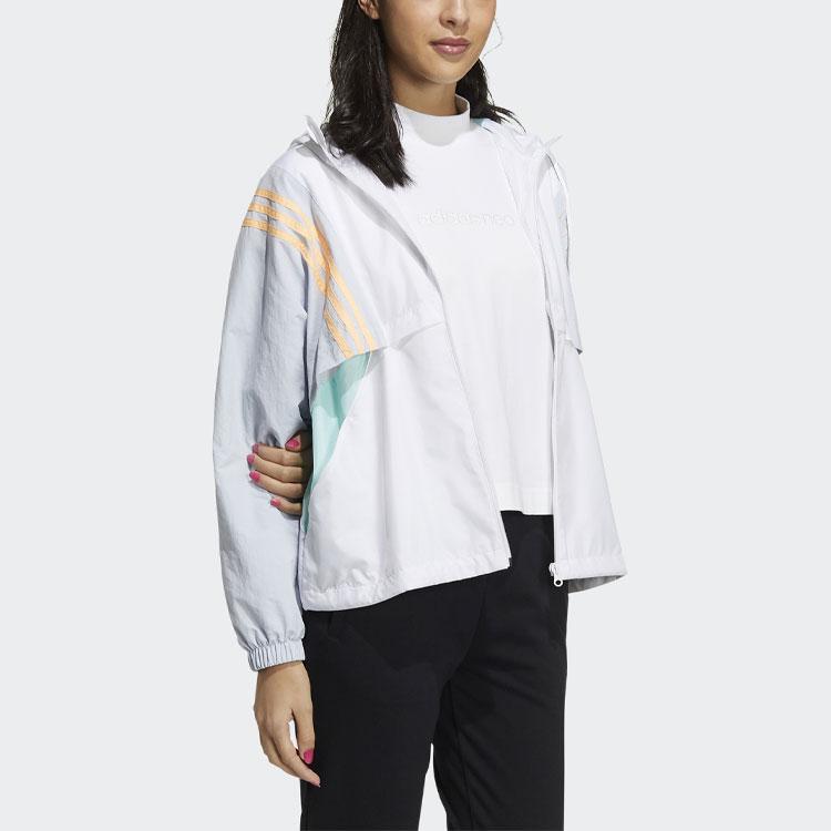 Adidas Neo Womens Color Block Logo Striped Embroidered Sports Hooded Jacket Women Jacket GT1880