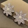 Light Luxury Flower Stud Earrings For Women, Exaggerated And Elegant Imitation Pearl Earrings, Micro-Inlaid Zircon Jewelry.