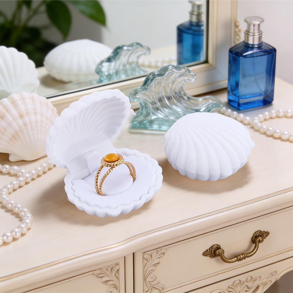 Velvet Shell Jewelry Box White Shells Shaped Earring Ring Storage Case Showcase Display Organizers Decorative Holder Small Gifts Boxes