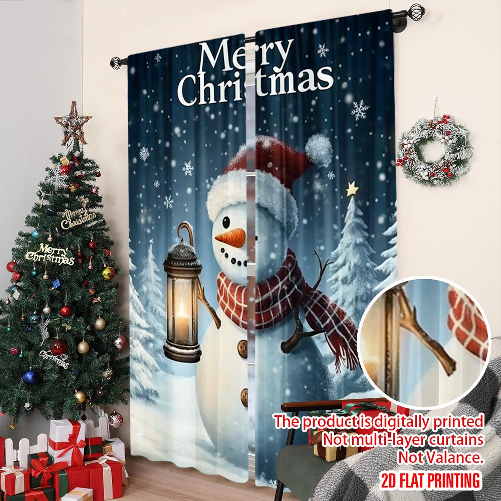 2pcs 2D Flat Printing Christmas Curtains Merry Christmas7 Versatile Durable Polyester Without Electricity Festive Wall Decor