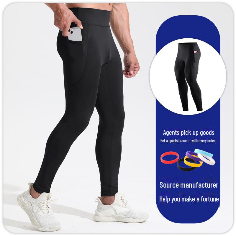 

Мужские компрессионные леггинсы с высокой талией — дышащие, эластичные, бесшовные брюки для фитнеса с карманами. XL
