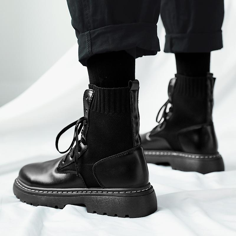 Leder Socke Herren Stiefeletten Herrenschuhe Für Herren Sneakers Herbst Winter Vintage Klassisch Männlich Lässig Motorradschuhe