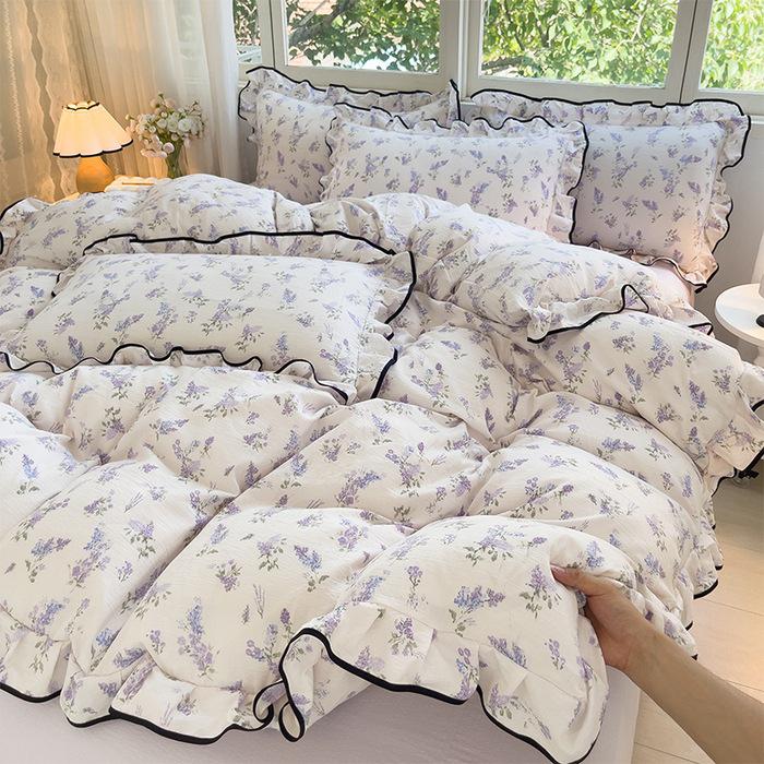 Korean Princess Cloud-like Crinkled Gauze Lace Cotton Bedding Set