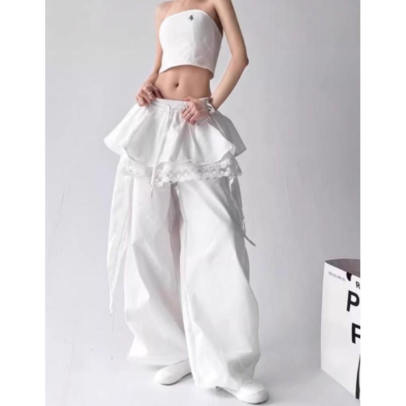 Pantaloni Cargo Estivi da Donna Streetwear Patchwork di Pizzo Gamba Larga Gyaru Harajuku Pantaloni Larghi Coreani