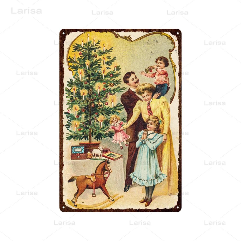 Christmas Vintage Tin Sign Santa Claus Plaque Metal Retro Plate Poster for Club Living Room Kitchen Home Wall Art Decoration