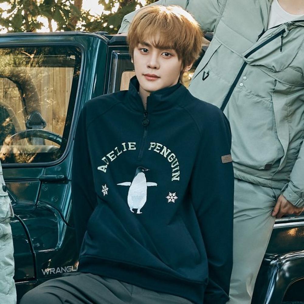 Bbc Earth Penguin Woven Patch Half Zip Sweatshirt  Black  Worn By Kim Gyu Bin 085