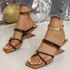 Fashion Fashion Gold Narrow Band Slides Women 2025 Summer Cross Strap Square Toe Slip On Sandals Silver Novelty Strange Heel Slippers