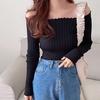 Women Full Sleeve Square Neck Sweater Knitted Basic Elasticity Pullovers Autumn Solid Jumpers