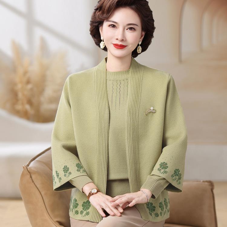 New Mother Autumn Knitted Two-piece Set Middle-aged and Elderly Women Autumn and Winter Sweaters Fashionable and Fashionable Suit Cardigan Jacket