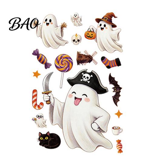 Spooky Theme Party Supplies Halloween Static Window Clings, Glass Stickers with Ghost Cat Bat Shop Displays Patterns, Reusable Holiday Decals