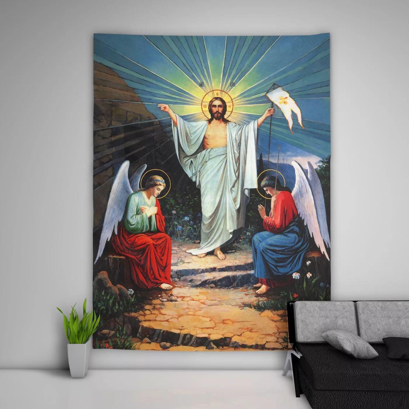 Tapestry wall sofa with the image of Jesus Christ 75x100 чёрный
