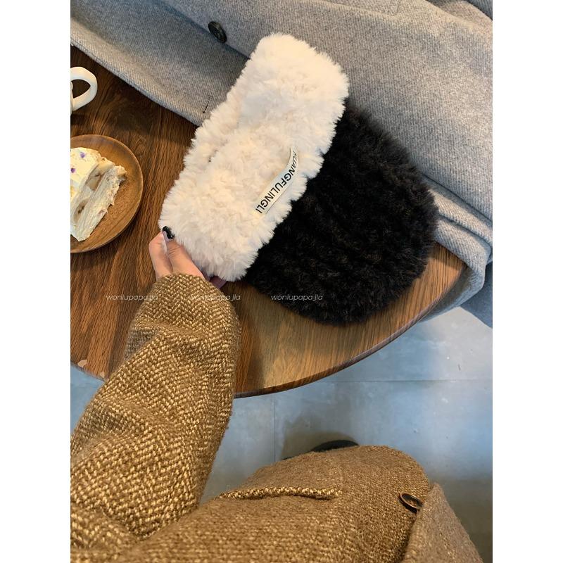 

Autumn and Winter All Match Knitted Headband Small Face Warm Ear Protection Furry Cold Hat Large Head Circumference one size