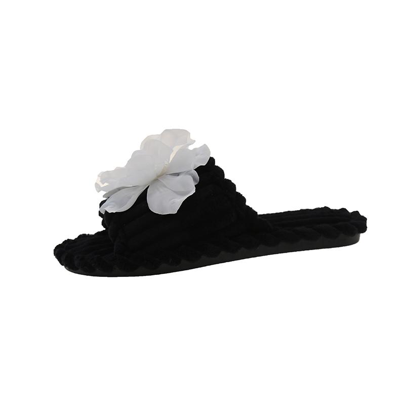 Fashion 2025 NEW  Women's Floral Indoor Flat Bottom Plush Autumn Winter Cotton New Version Single Strap Indoor Slippers