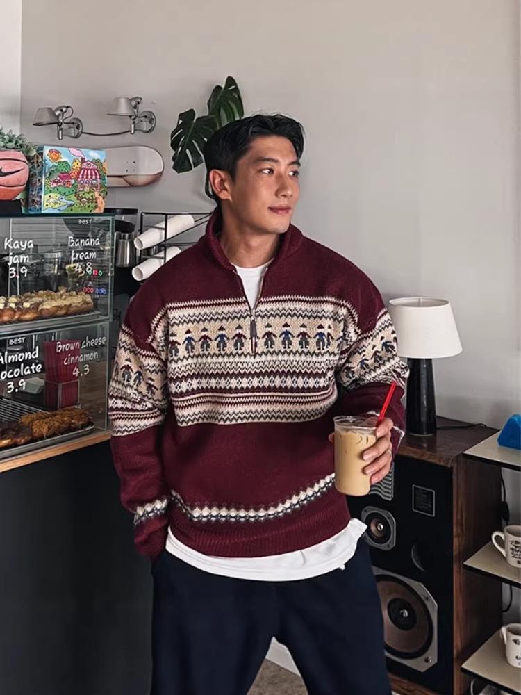 Cleanfit Retro Fair Isle Rode Polo met Rits