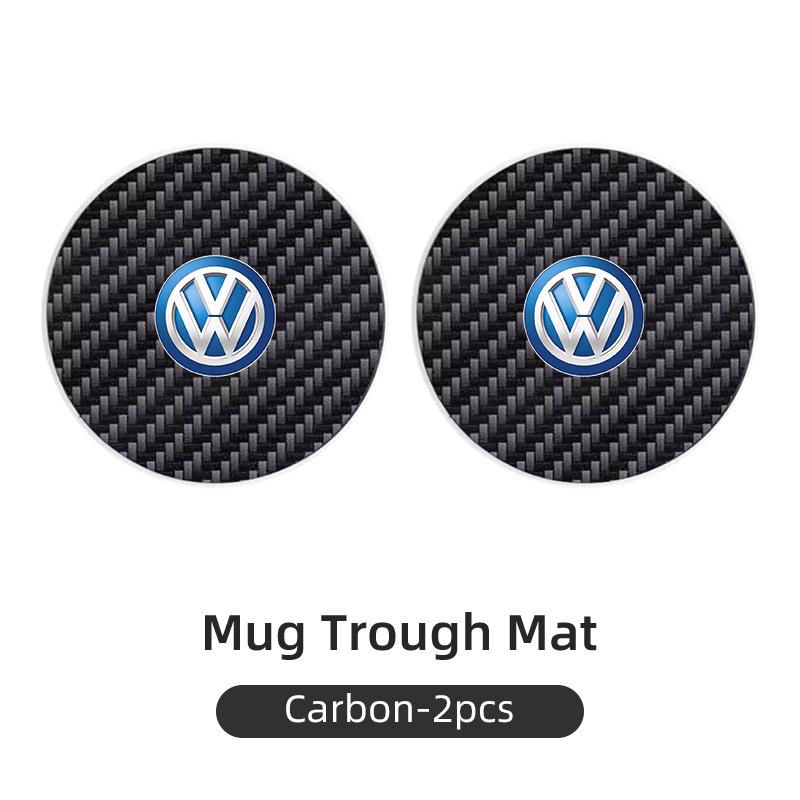 HAT1 2Pcs Car Leather/Carbon Fiber Water Cup Coasters Anti-Slip Pads For VW Scirocco Jetta Beetle Golf Passat Tiguan Sharan Touran