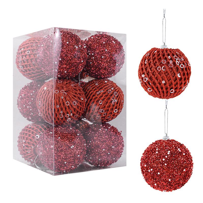 12Pcs 8cm Christmas Tree Balls Ornament Big Glitter White Red Xmas Tree Hanging Pendant Decoration For Home 2025 New Year Gift