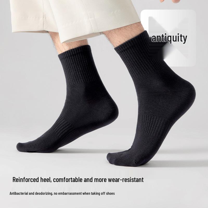 Men's Breathable Antibacterial Mid-calf Pure Cotton Socks - Sweat-absorbing & Odor-resistant Sports Socks