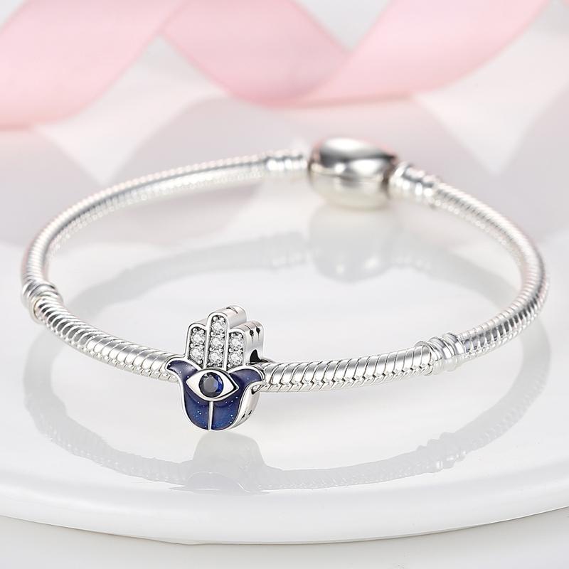 925 Silver Skyddande Hamsa Khamsah Hand of Fatima Maria Miriam Charms Fit Mode Armband Gör-det-själv Eye of Providence Beads