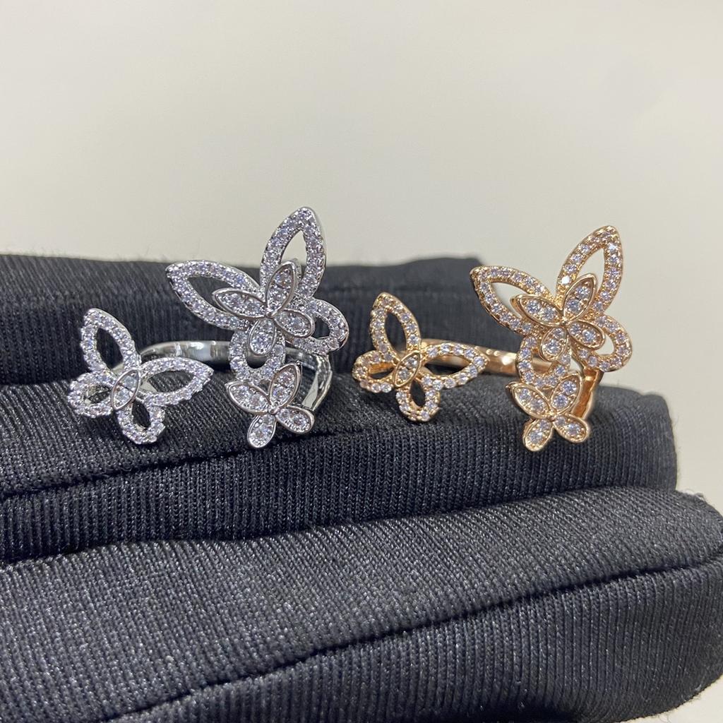 Classic S 925 silver hollowed out diamond set three different butterfly shaped women's rings