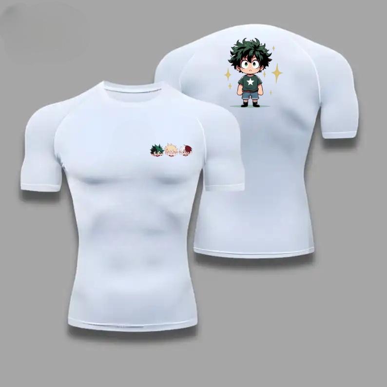 Men Summer Athletic Compression TShirt Breathable QuickDry High-Elasticity Short Sleeve Tee with Bold Izuku Midoriya Graphic Gym