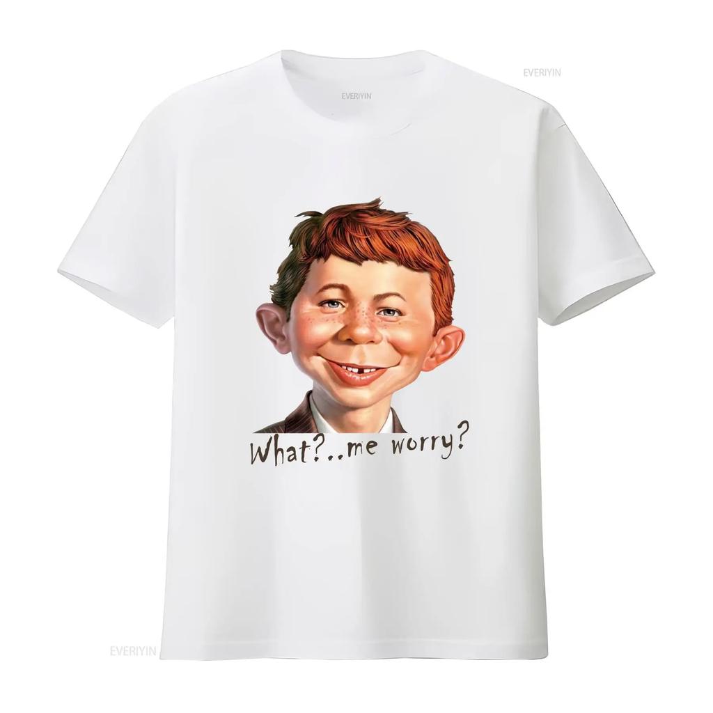 MAD Alfred E Neuman What Me Worry T Shirt Vintage Washed Streetwear Stretched Versatile Designer Clothes Top For Everyday Wear
