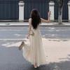 New Chinese Beige Suspender Dress Women's Summer New Small Seaside Vacation Ruffle Leaf Edge Dress