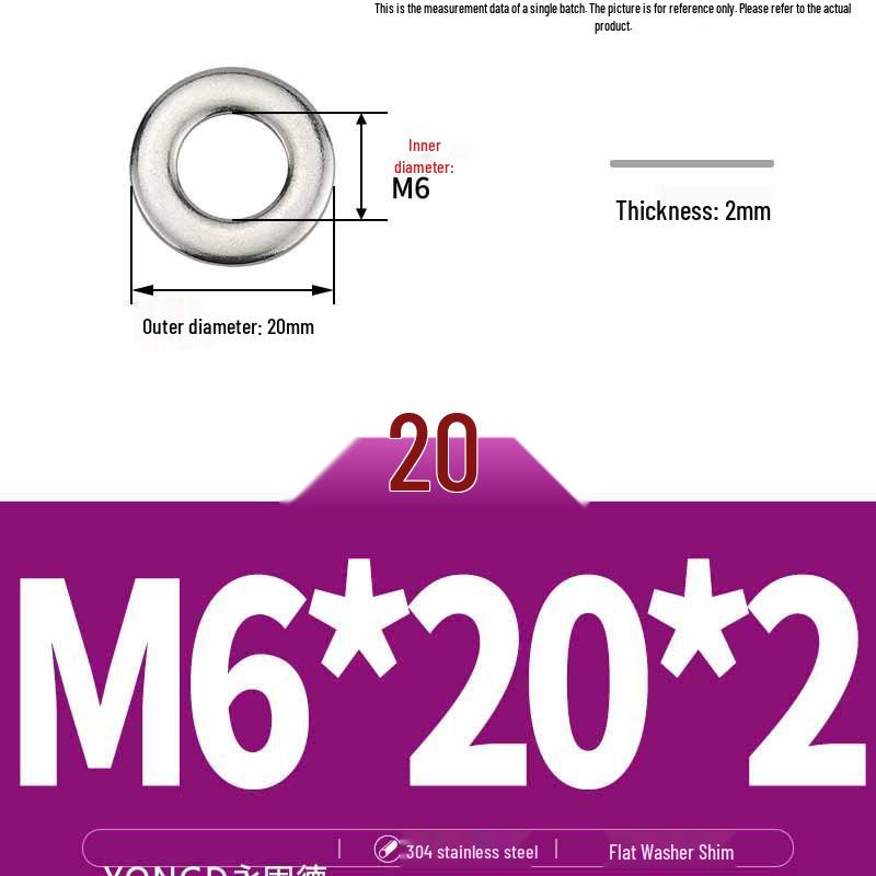 304 Stainless Steel Thickened Flat Washer / Ultra-thin Metal Gasket, Sizes M1.6-M10