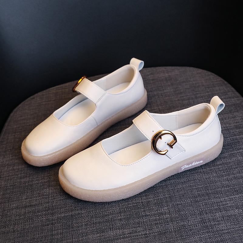 [] 2025 spring and summer Mori women's retro one-word buckle with soft sole soft leather literary and shallow mouth flat-soled single shoes